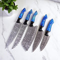 Custom Damascus Steel Knife Set with Leather Roll