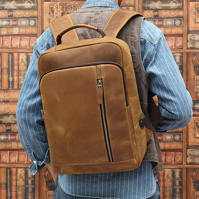 Leather Backpack for Men Full Grain Leather Travel Backpack Handmade Leather 15.6 inches Laptop Backpack Gift For Him