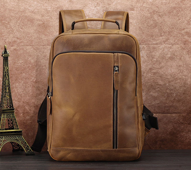 Leather Backpack for Men Full Grain Leather Travel Backpack Handmade Leather 15.6 inches Laptop Backpack Gift For Him