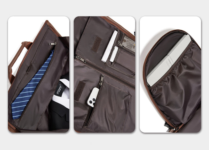 Leather Garment Duffel Bag with Shoe Pouch Waterproof Leather Weekender Bag Hanging Clothes Bag Large Overnight Bag
