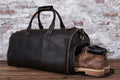 Personalized Leather Hanging Clothes Bag, Leather Duffel Bag with Shoe Pouch, Carry-on Garment Bag, Groomsmen Gift Bag