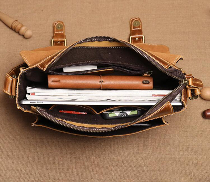 Mens Leather Messenger Bag Full Grain Leather Distressed Leather Crossbody Bag Mens Work Briefcase Handmade Shoulder Bag