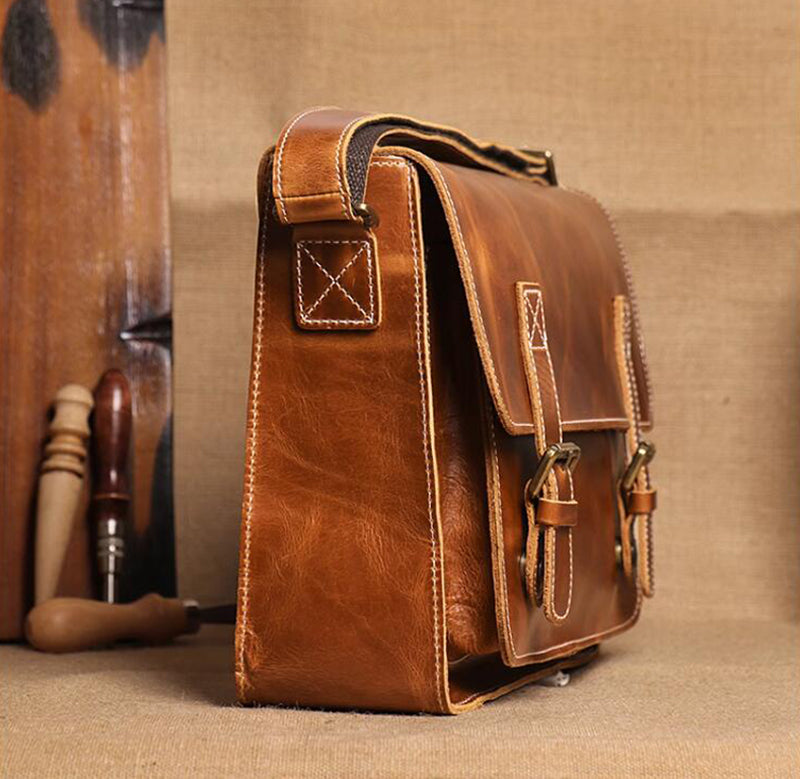 Mens Leather Messenger Bag Full Grain Leather Distressed Leather Crossbody Bag Mens Work Briefcase Handmade Shoulder Bag