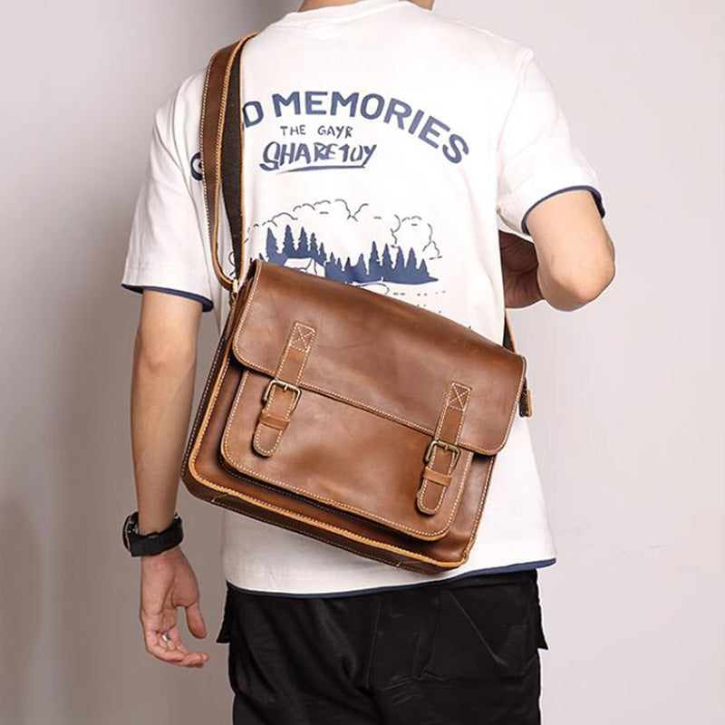 Mens Leather Messenger Bag Full Grain Leather Distressed Leather Crossbody Bag Mens Work Briefcase Handmade Shoulder Bag