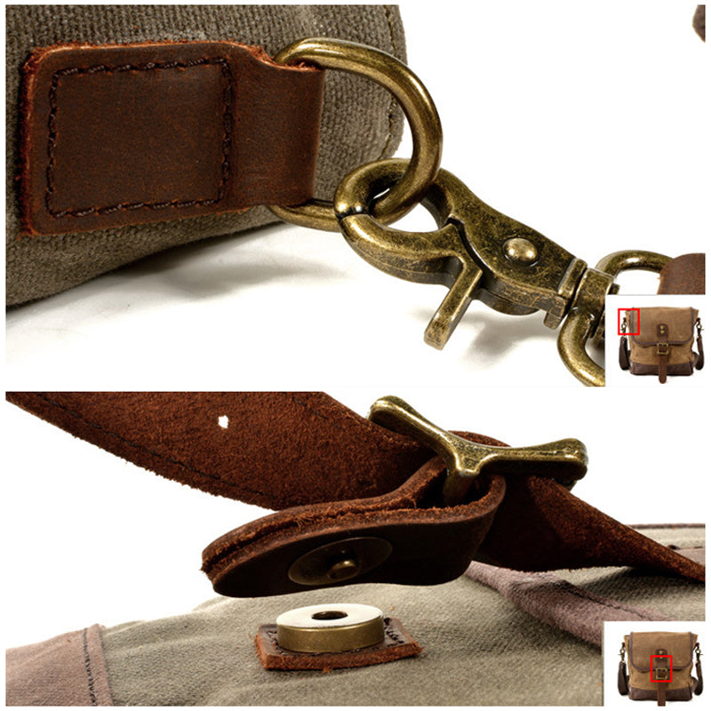 Mens Waxed Canvas Messenger Bag Full Grain Leather With Canvas Shoulder Bag Crossbody Bag Gift For Him MC6070