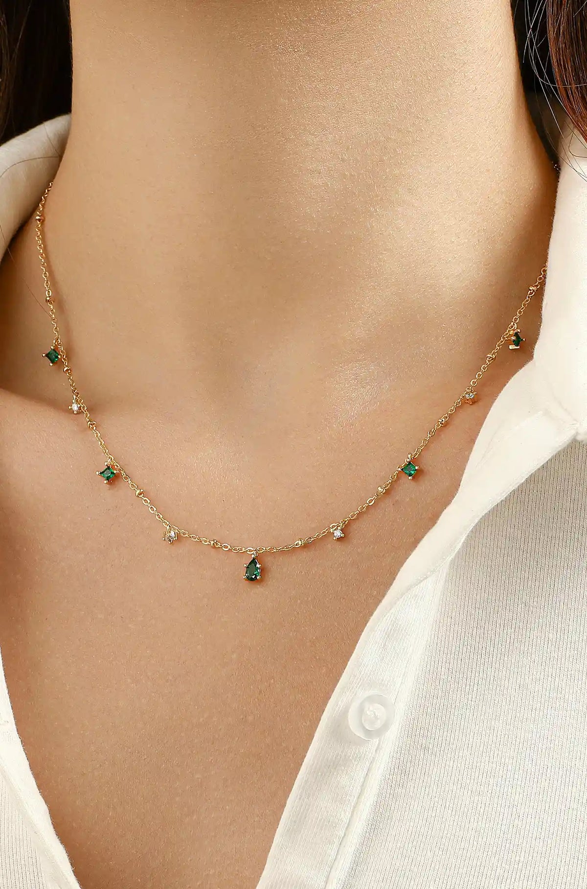 Emerald Green Station Chain Necklace