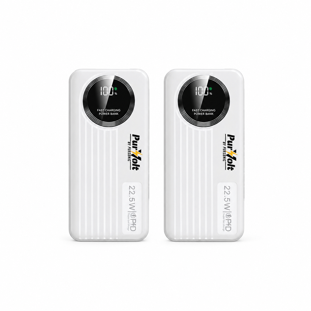 Pursonic 10,000mAh LED Fast Charging Power Bank 2-Pack – 22.5W Portable Charger with Built-in USB-0