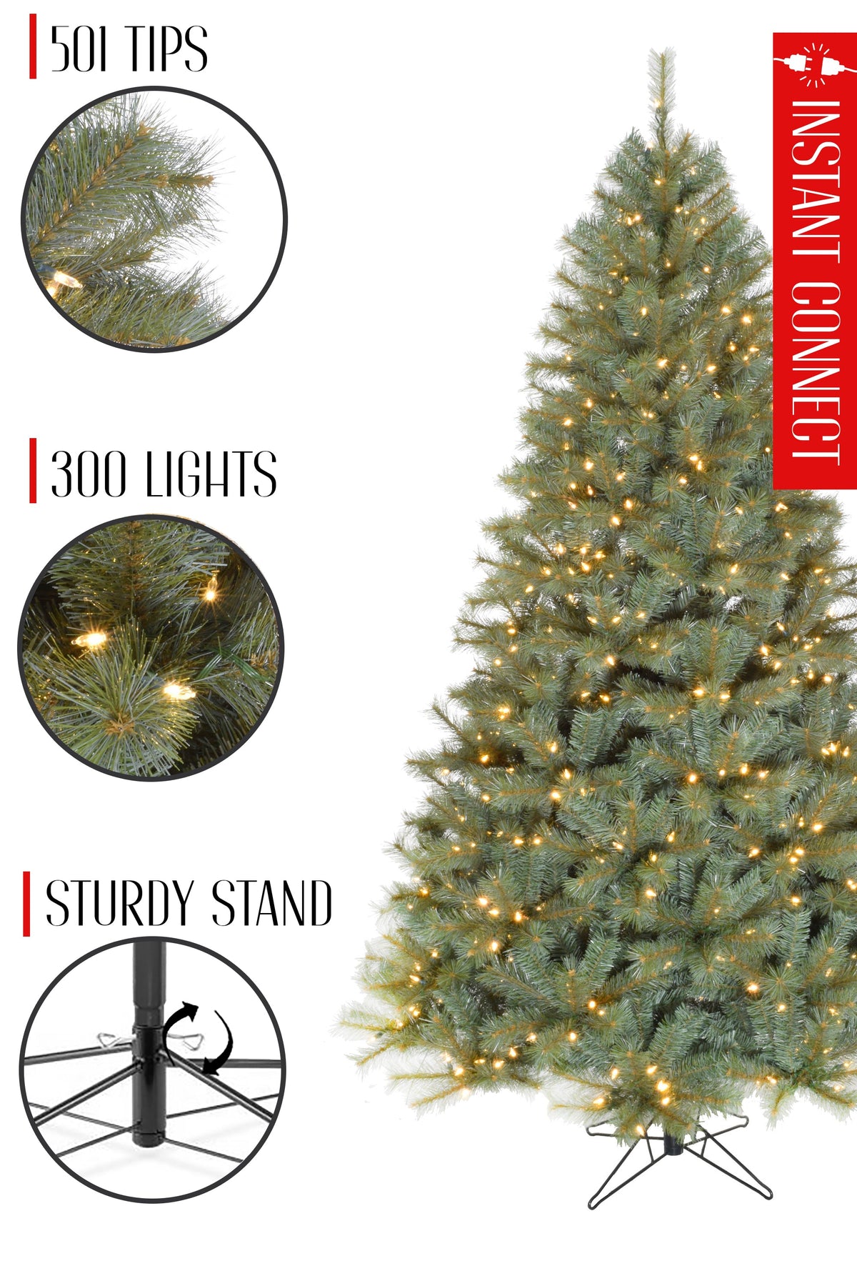 5' Pre-lit Classic Spruce Tree with Metal Stand and Instant Connect