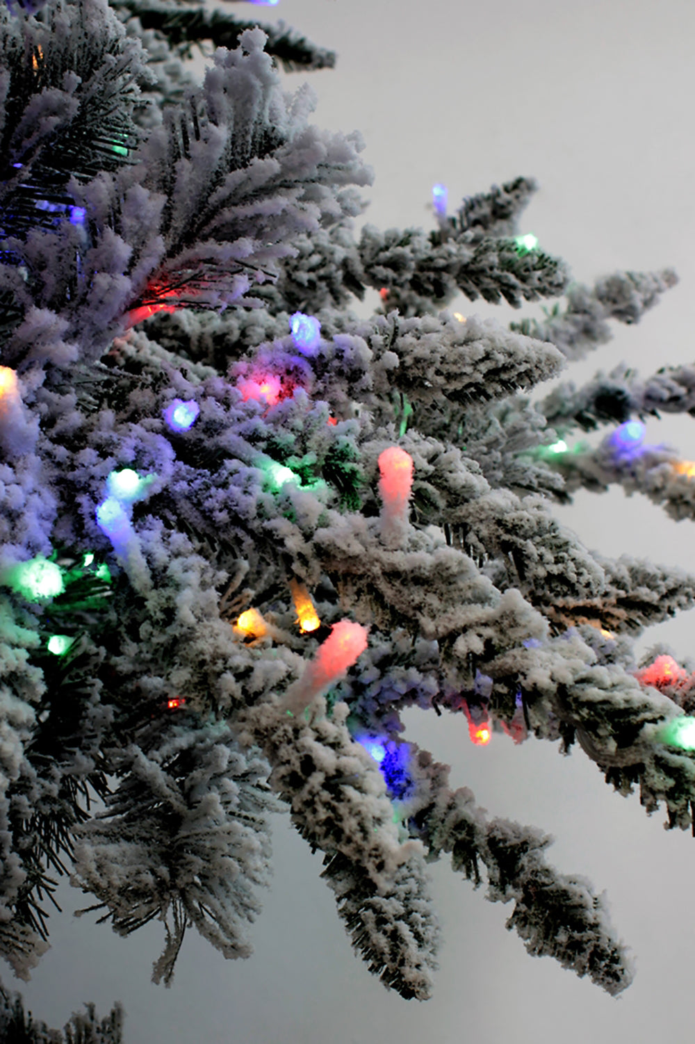 Prelit Slim Snow Flocked Christmas Tree with Warm White & Multicolor Lights