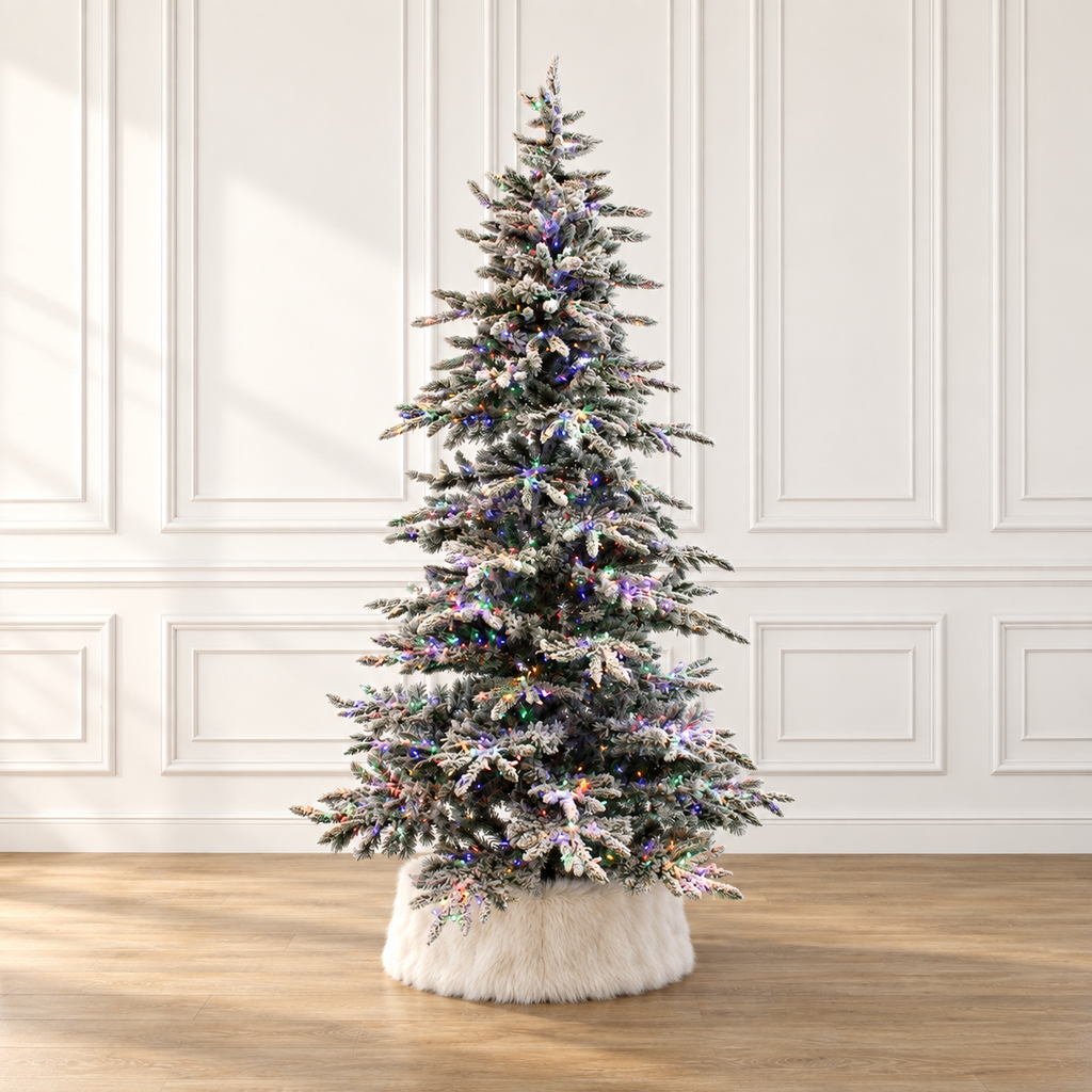 Prelit Slim Snow Flocked Christmas Tree with Warm White & Multicolor Lights