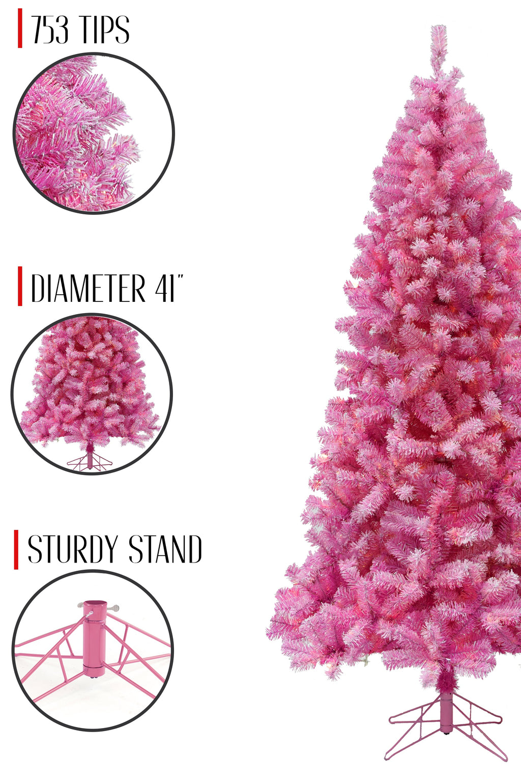 6.5' Pink & Silver Christmas Tree with Metal Stand