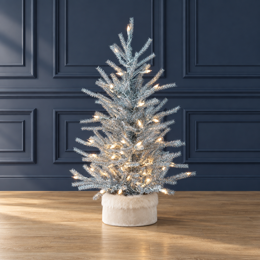 2' Pre-Lit Burlap Base Tinsel Tree