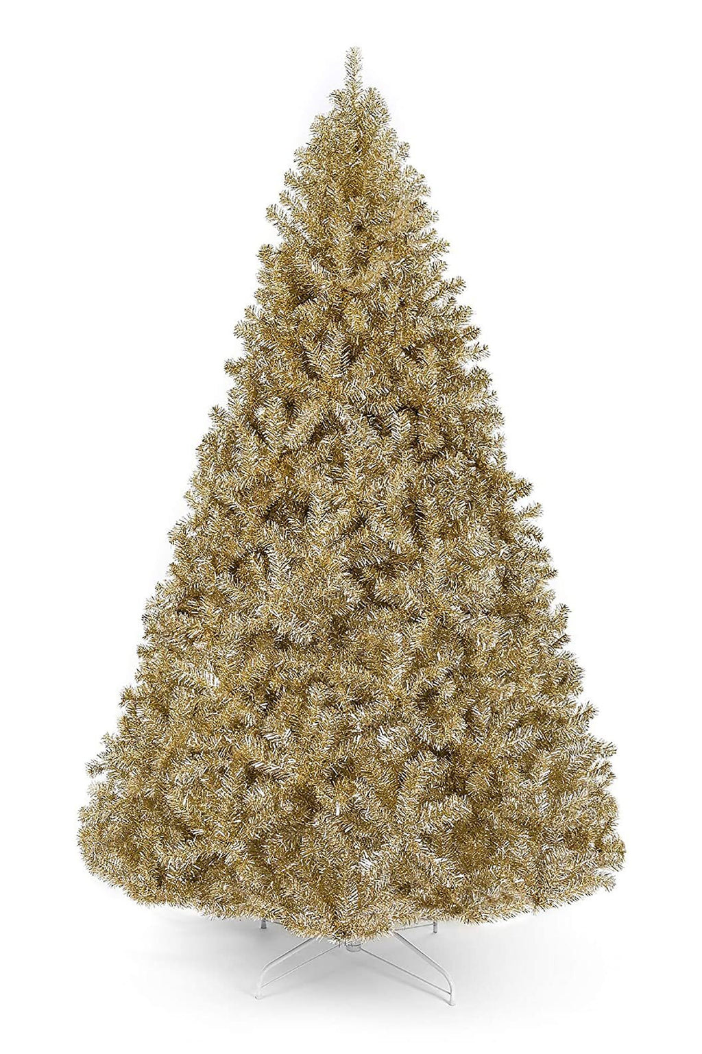 Full Bodied Metallic Gold Tinsel Tree with White Metal Stand