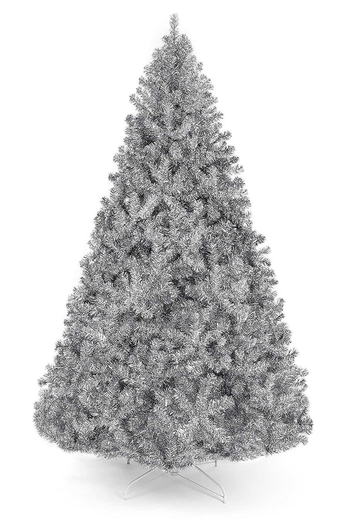 Full Bodied Metallic Silver Tinsel Tree with Metal Stand