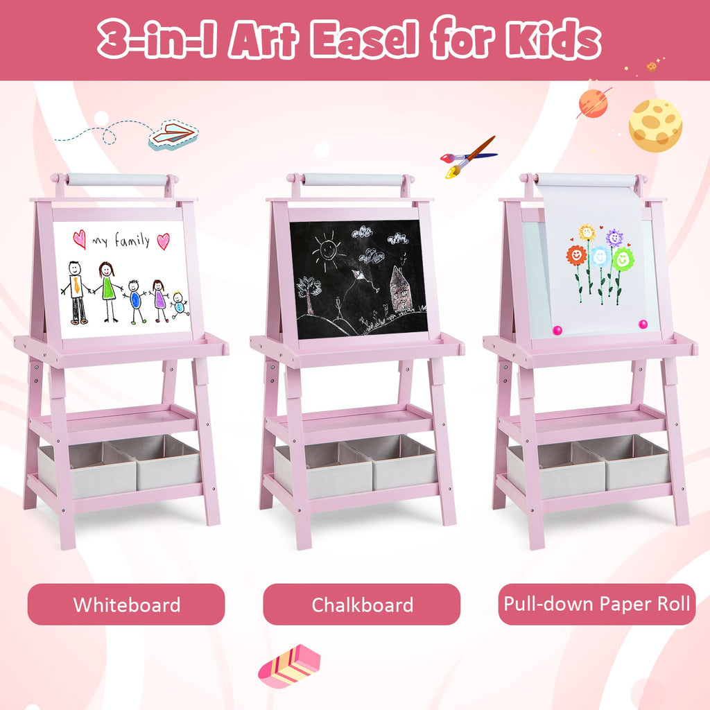 3-in-1 Double-Sided Storage Art Easel-Pink