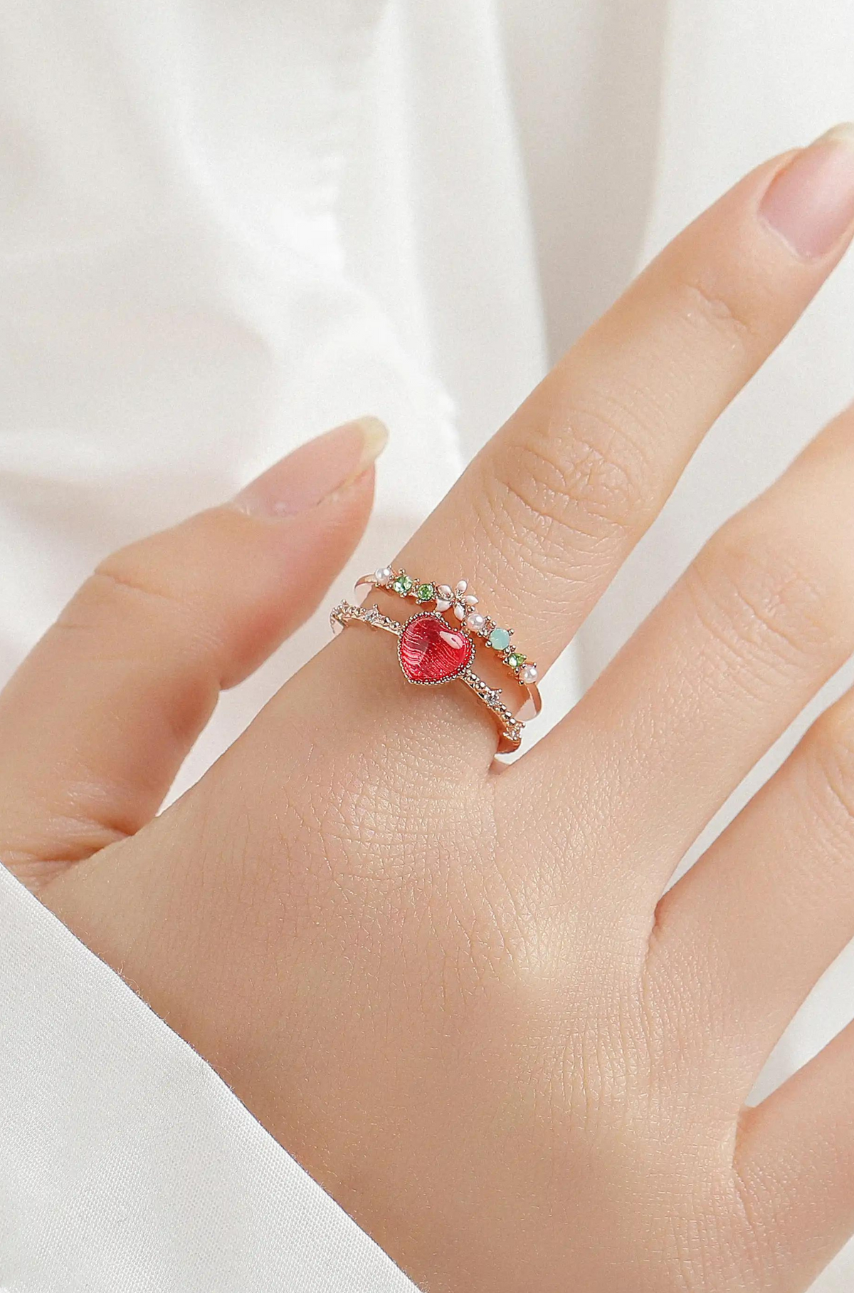 Heart Flower Double Ring