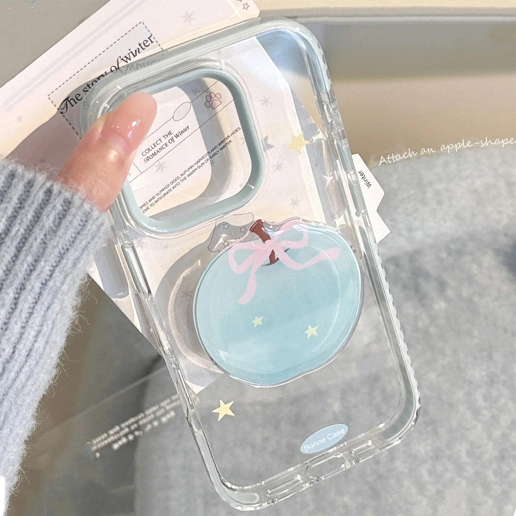 Korean 3D Cute Cartoon Blue Apple Star Soft Phone Case For iPhone
