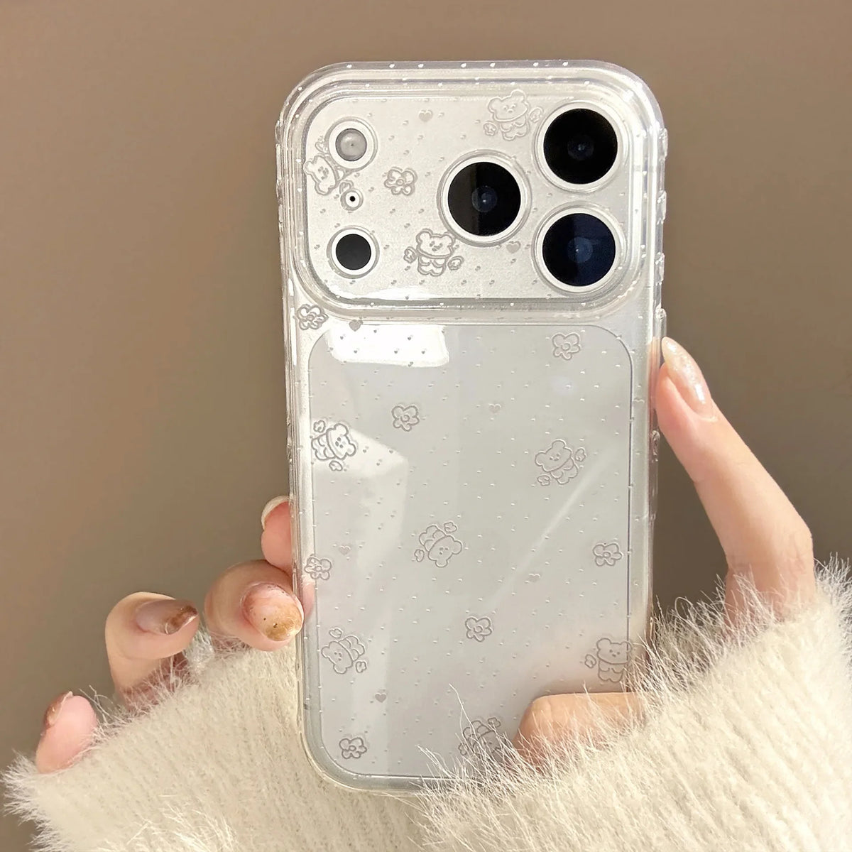 Korean Polka Dots Cartoon Bear Graffiti Soft Phone Case For iPhone