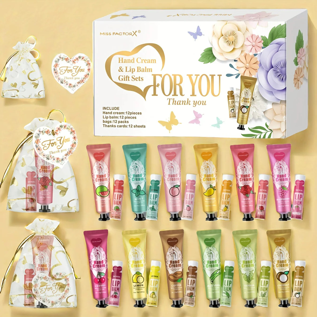 Hand Cream and Lip Balm Gift Set, 12 Piece