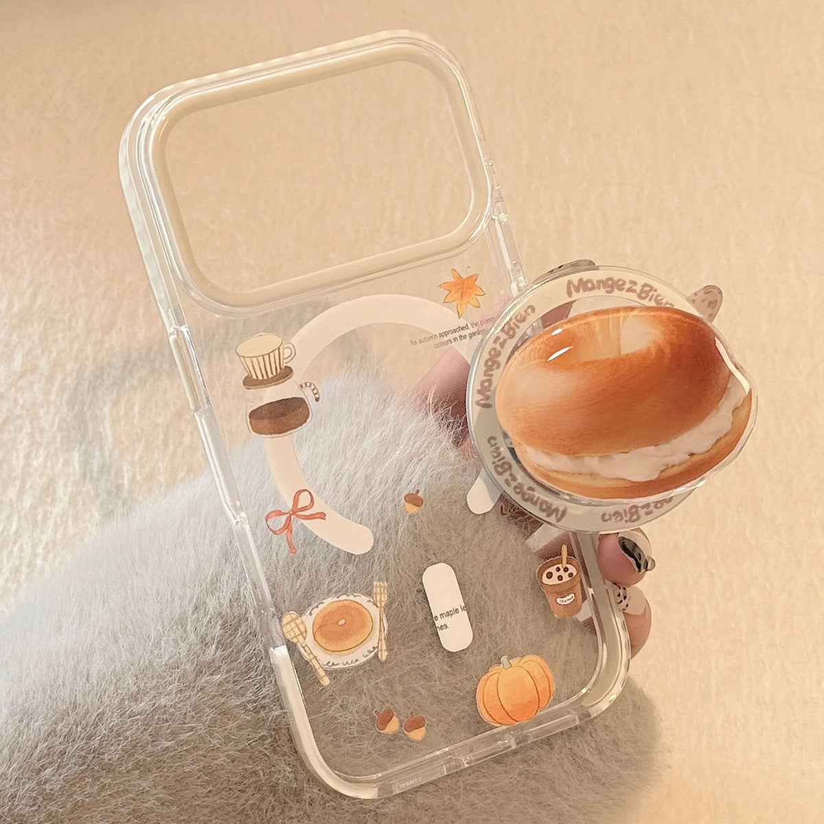 Korean Cartoon Cream Bagel Magnetic Bracket Phone Case For iPhone