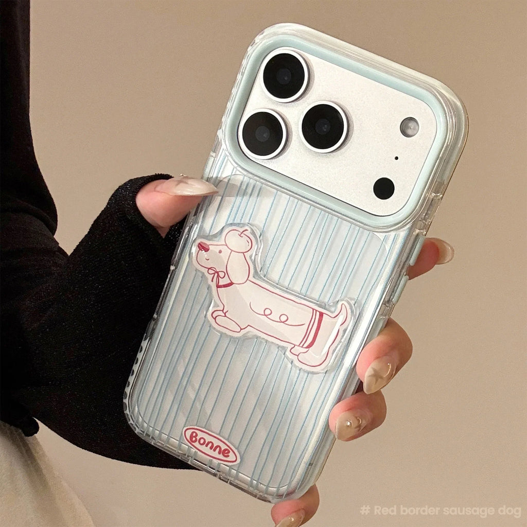 Korean Blue Striped 3D Cute Cartoon Puppy Soft Phone Case For iPhone