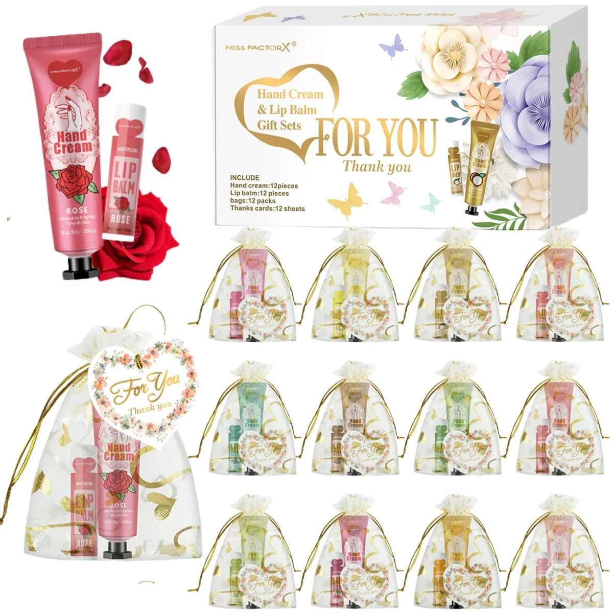 Hand Cream and Lip Balm Gift Set, 12 Piece