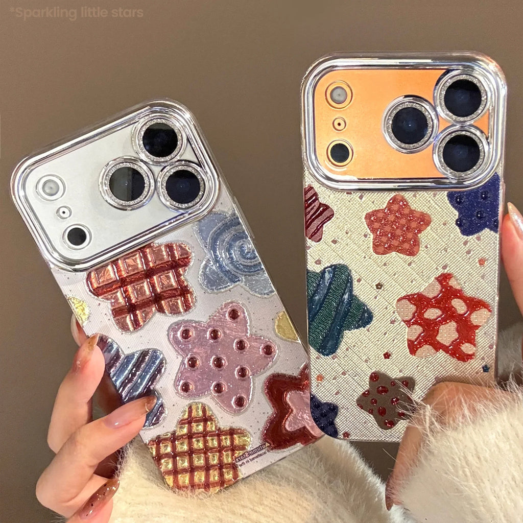 Korean Colorful Stars Glitter Plating Phone Case For iPhone