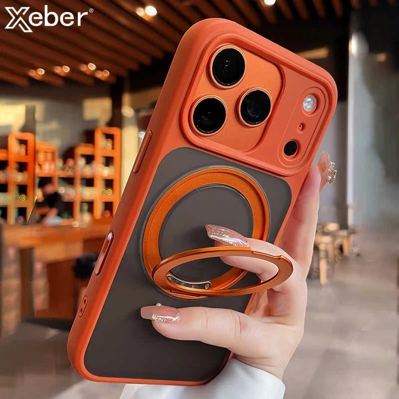 Matte Rotating Bracket Holder Magnetic Phone Case For iPhoneCover