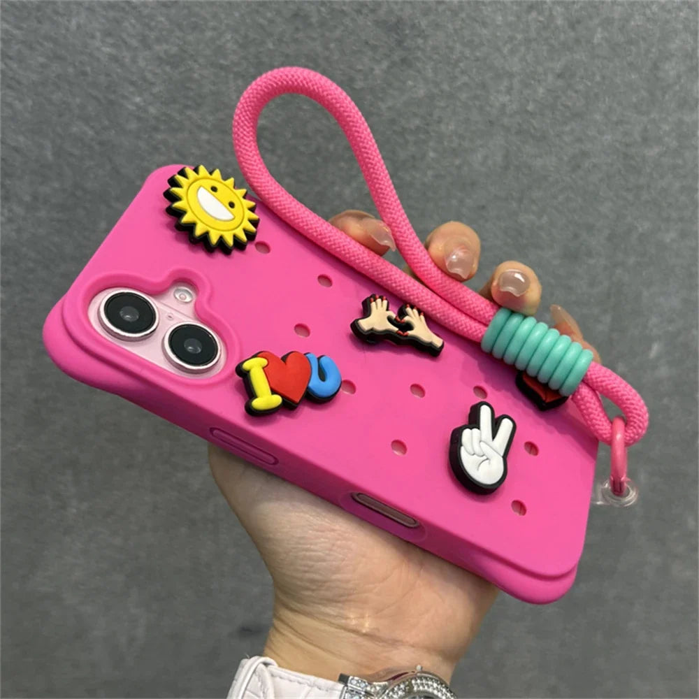 Diy Charms Holes Liquid Silicone Soft Case for iPhone
