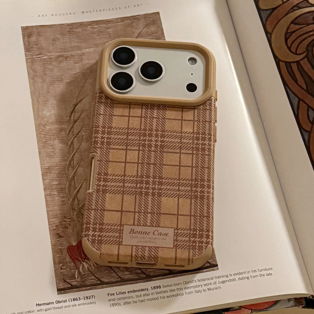 Korean Grid Pattern Leather Texture Phone Case For iPhone