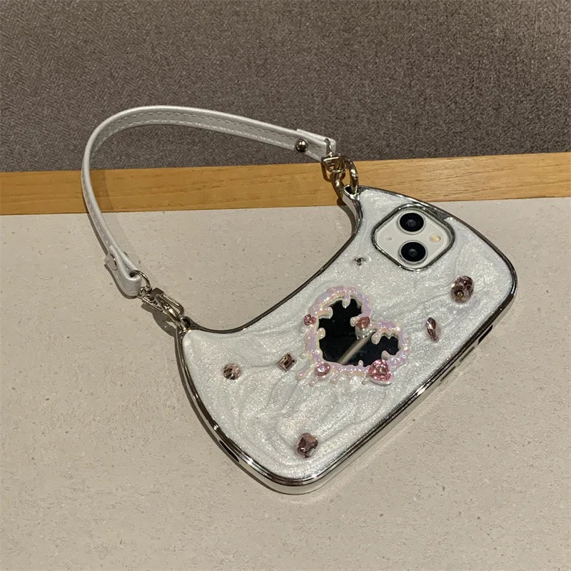Luxury 3D Glitter Gemstone Love Heart Mirror Phone Case For iPhone