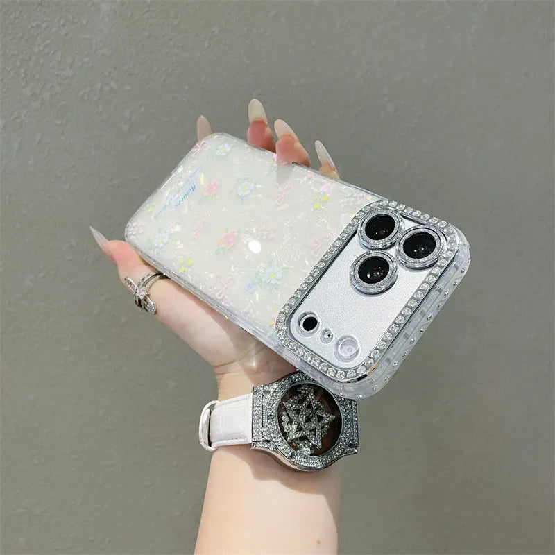 Luxury Bowknot Flowers Shell Pattern Phone Case For iPhone