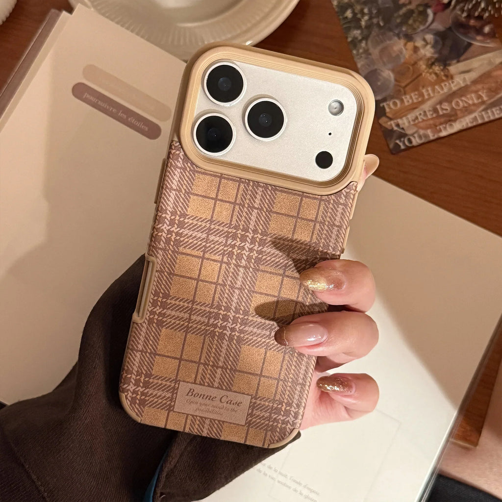 Korean Grid Pattern Leather Texture Phone Case For iPhone