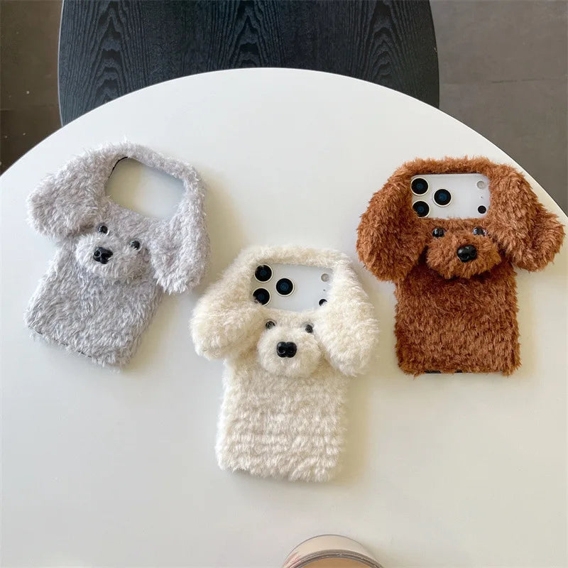 3D Cartoon Teddy Puppy Plush Phone Case For iPhone
