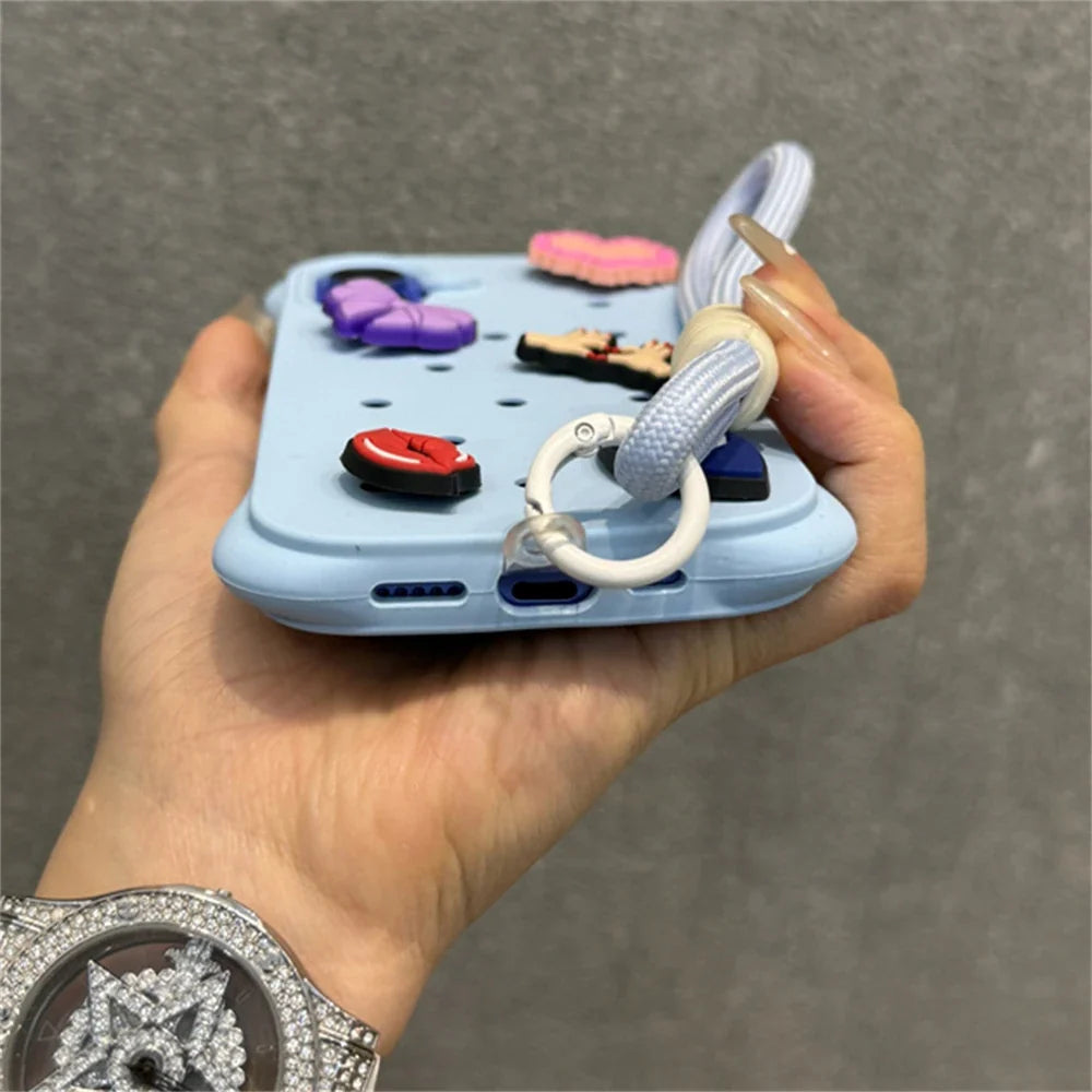 Diy Charms Holes Liquid Silicone Soft Case for iPhone