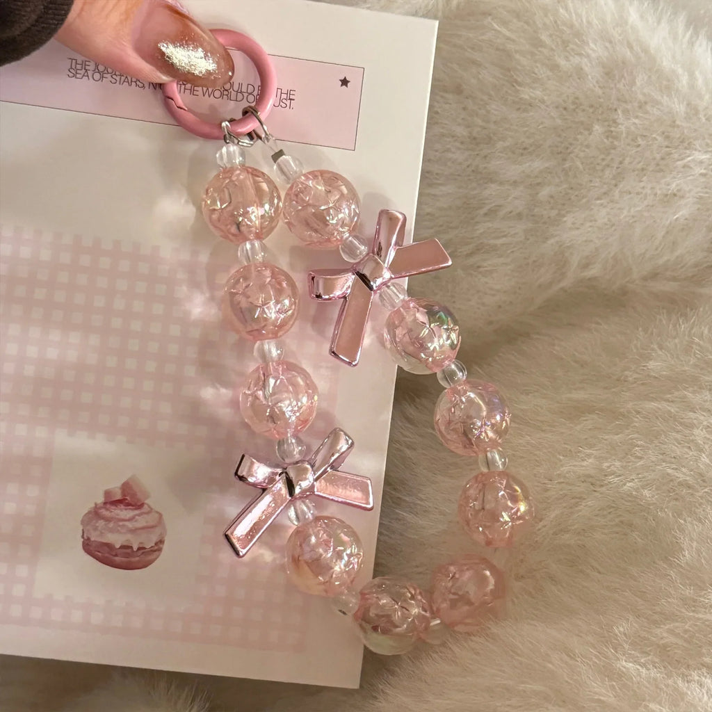 Pink Christmas Tree Glitter With Chain Phone Case For iPhone