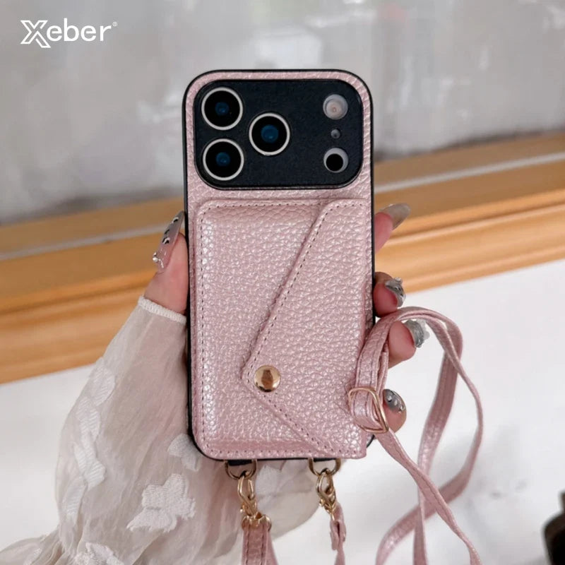 Luxury Crossbody Strap Lanyard Wallet Leather Case For iPhone