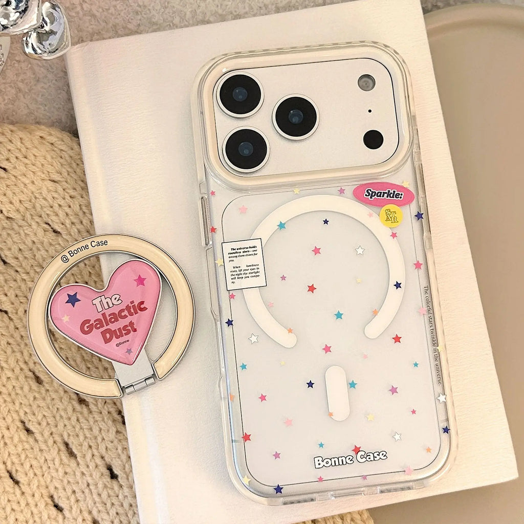 Korean Colorful Stars With Love Heart Bracket Magnetic Phone Case For iPhone
