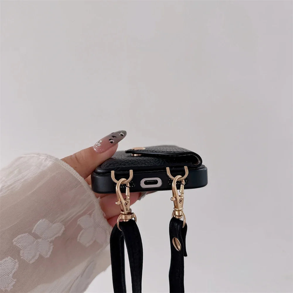 Luxury Crossbody Strap Lanyard Wallet Leather Case For iPhone
