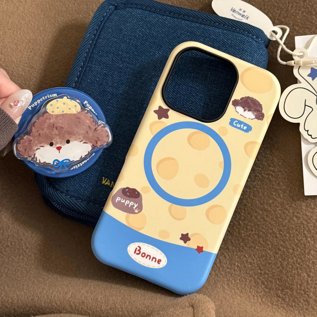 Korean Cartoon Puppy Magnetic Stand Holder Phone Case For iPhone