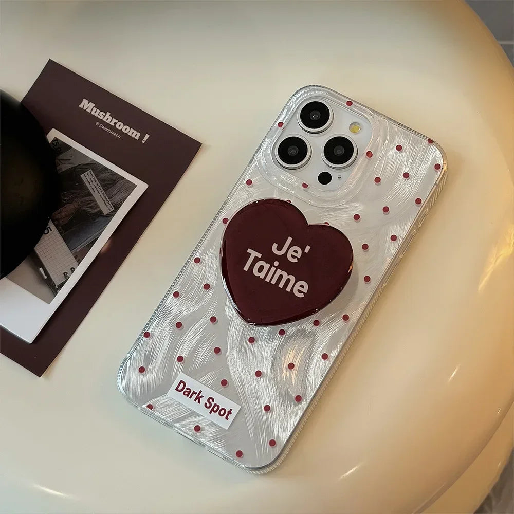 Black Red Heart Grip Tok Stand Holder Dazzling Laser Phone Case For iPhone