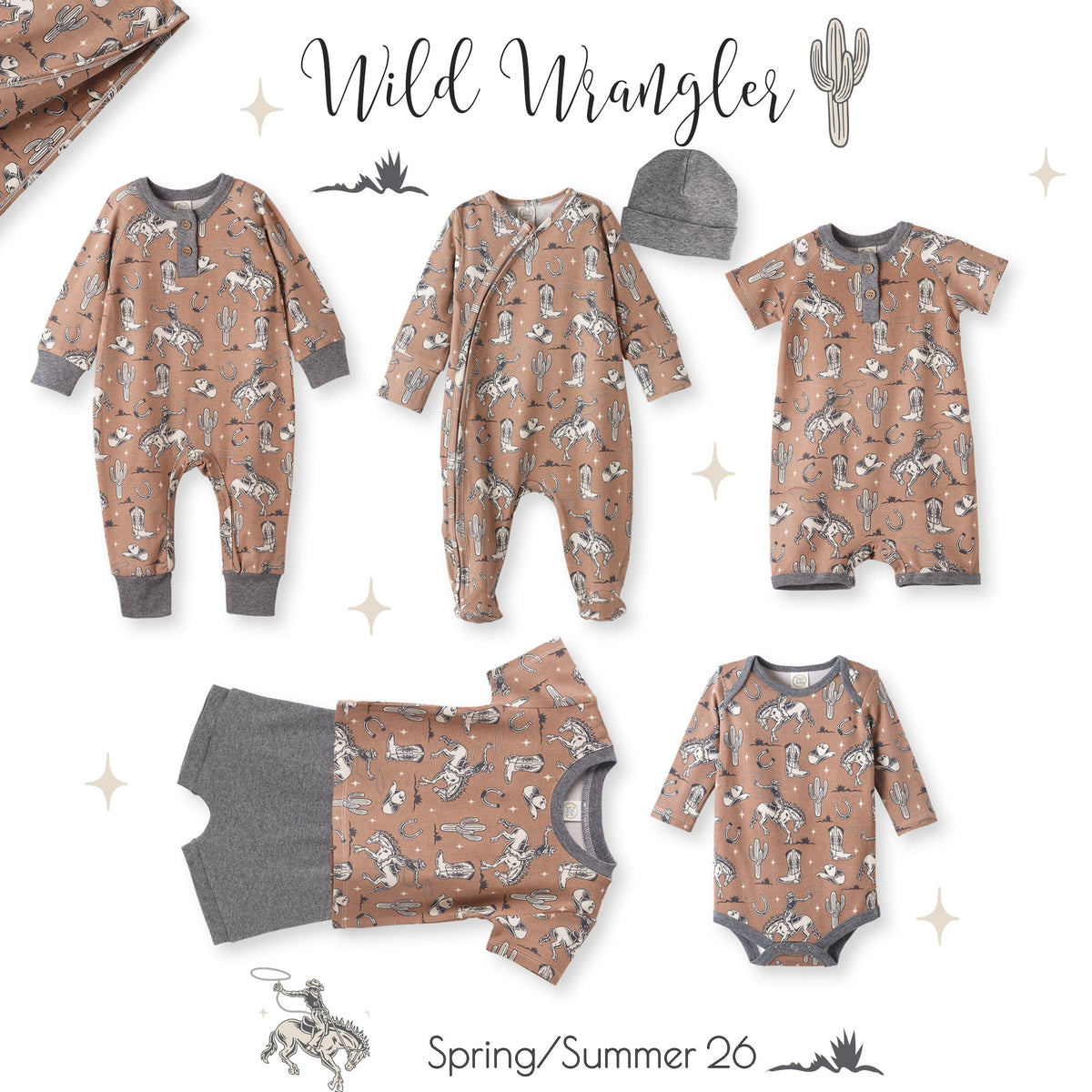 Wild Wrangler/Brown Western Bamboo Cotton Boys' Short Set