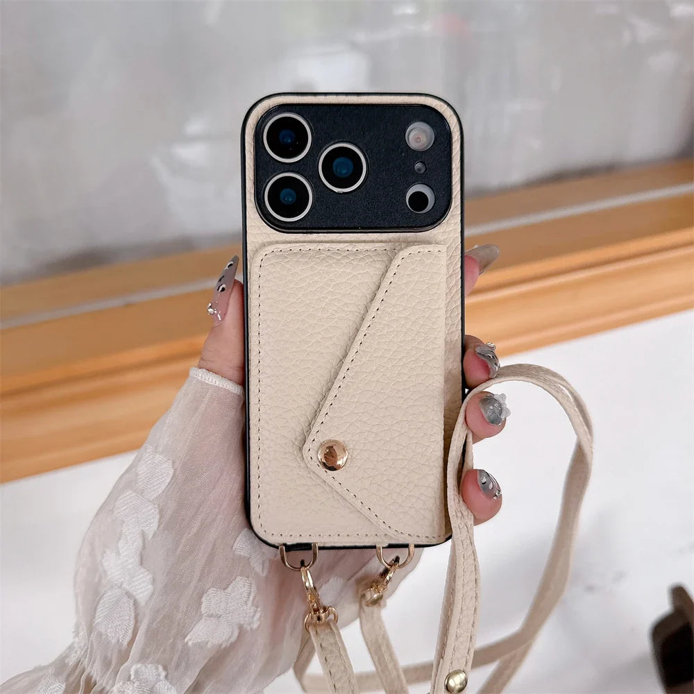 Luxury Crossbody Strap Lanyard Wallet Leather Case For iPhone