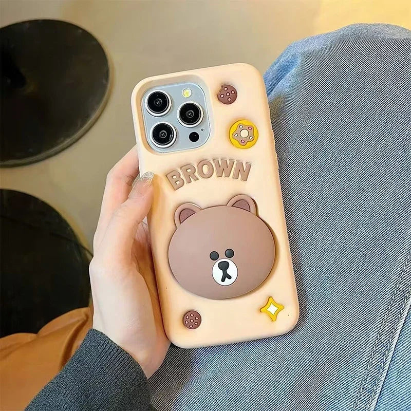 Cute 3D Cartoon Brown Bear Phone Case
