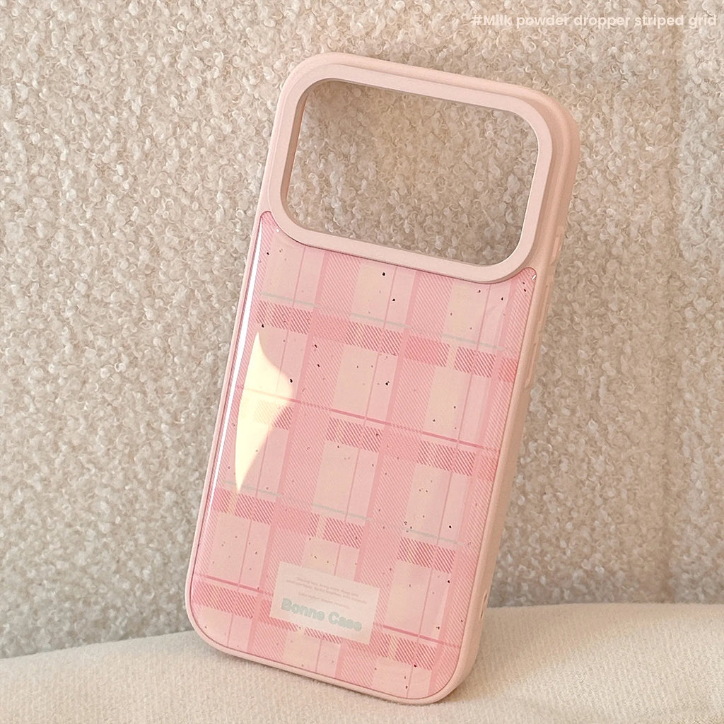 Korean Splash-ink Pink Grid Pattern Drop Glue Phone Case For iPhone