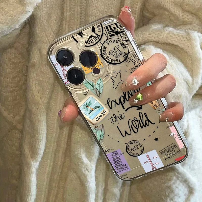 Travel Inspired Airplane Route Design Cover Transparent Phone Case