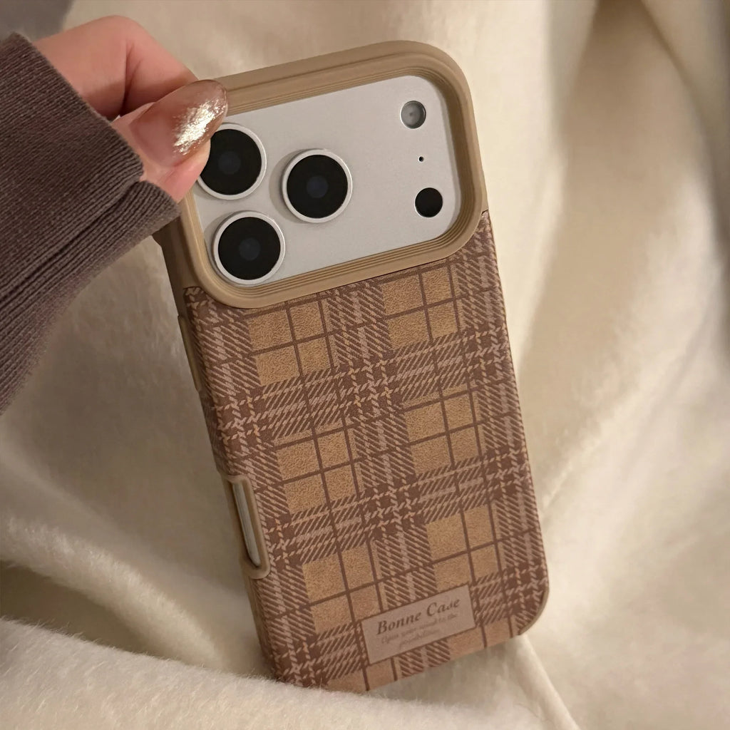 Korean Grid Pattern Leather Texture Phone Case For iPhone