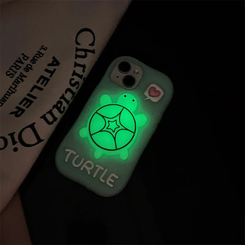 Cute Cartoon Noctilucent Turtle Bracket Soft Silicone Phone Case For iPhone
