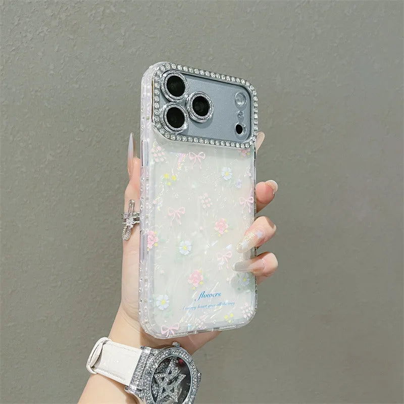 Luxury Bowknot Flowers Shell Pattern Phone Case For iPhone