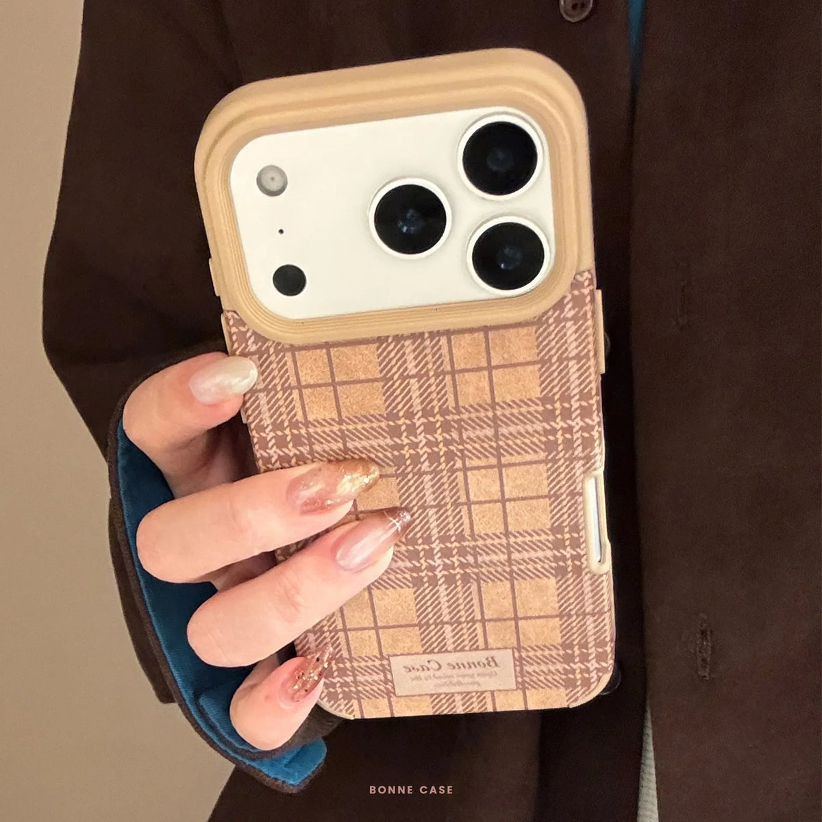Korean Grid Pattern Leather Texture Phone Case For iPhone